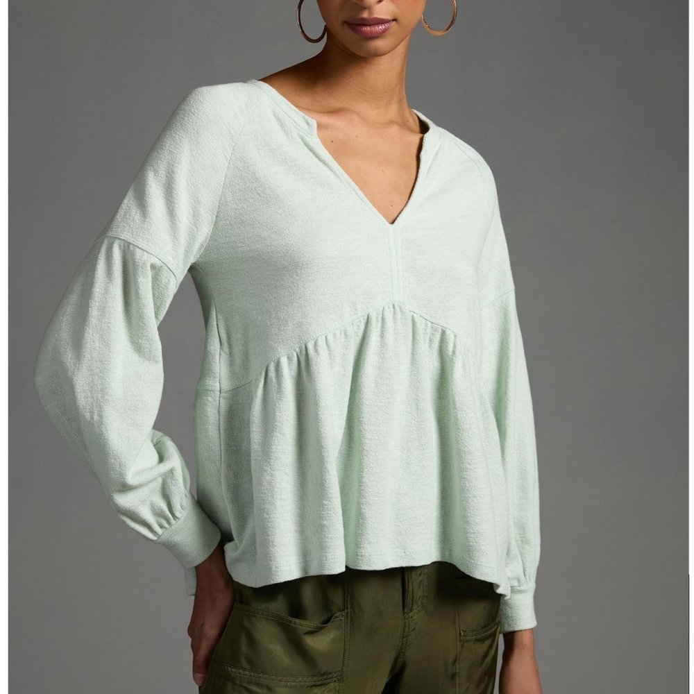 ✨ Anthropologie Pilcro Long-Sleeve Terry Babydoll Top Mint Green Medium
